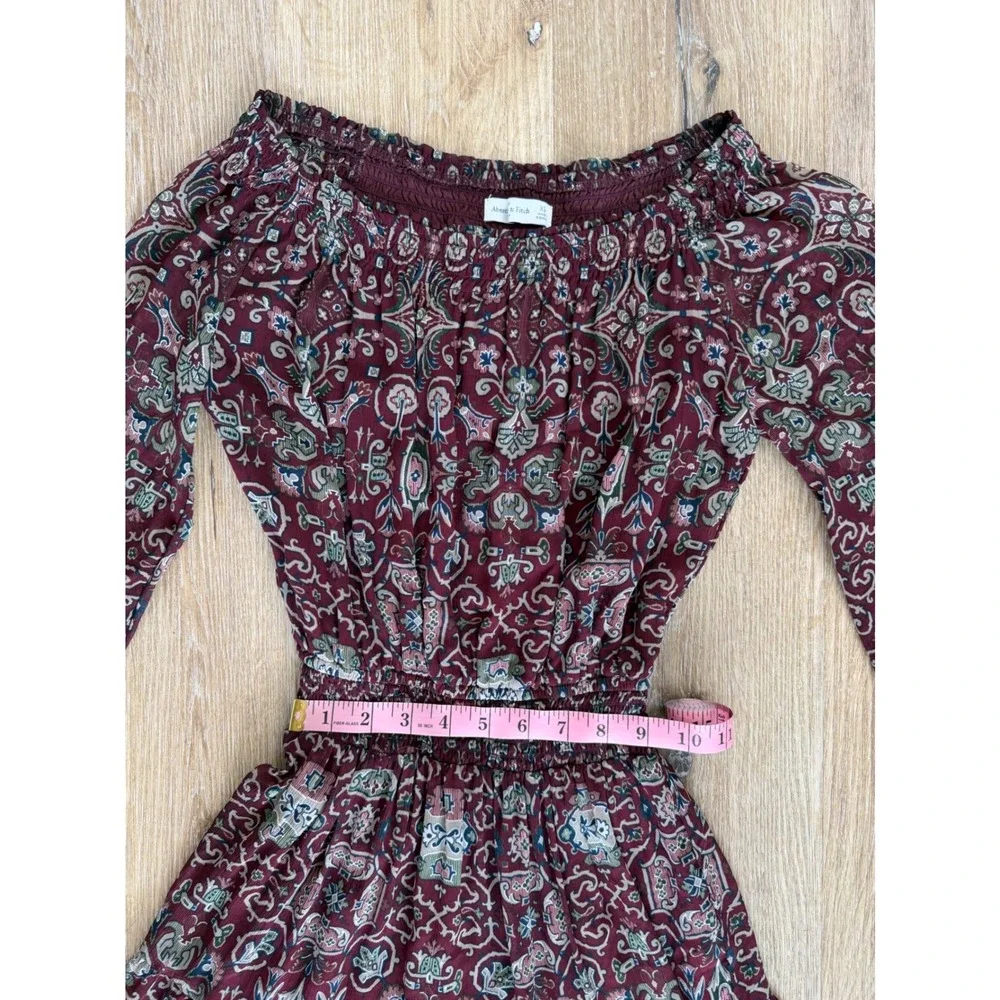 Abercrombie & Fitch Boho Maxi Dress XS Burgundy Paisley Whimsygoth Ethereal